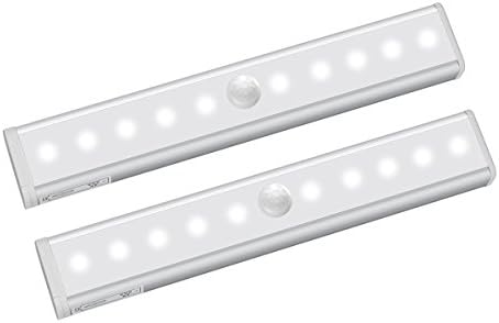 AROUSE Motion Sensor Light, Cordless Under Cabinet Light Closet Lights Battery Operated 2 Pack DIY Stick-on Anywhere Portable 10-LED Stairs Step Wardrobe Light Bar with Magnetic Strip (Pure White)