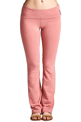 FASHION BOOMY Women’s Bootleg Yoga Pants with Foldover Waist – Active Workout Flare Leggings Small A-Pink