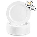 60 Pack | Heavyweight Hard Plastic Plates,- Disposable, China Look, Main Course .Wedding and Party Dinnerware, 10.25 inch, 