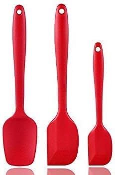 3-Piece Red Silicone Spatula by ASELLVIO Non-Sticky, Non-Toxic Kitchen Tools For Mixing, Flipping, Spreading & Scraping - Dishwasher Safe and BPA Free