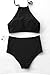 SEASELFIE Women's High Neck Scalloped Swimsuits 2 Piece Halter Floral Bikini Bathing Suits with High Waisted Bottom