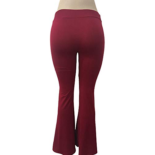 ▶HebeTop◄ Women Bell Bottoms Leggings High Waist Spandex Boho Yaga Flare Pants Long Wide Leg Boot Cut Pant Wine - Thumbnail 2