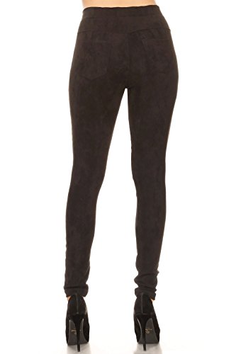ICONOFLASH Women's Faux Vegan Suede Skinny Moto Pants (Black, Small)
