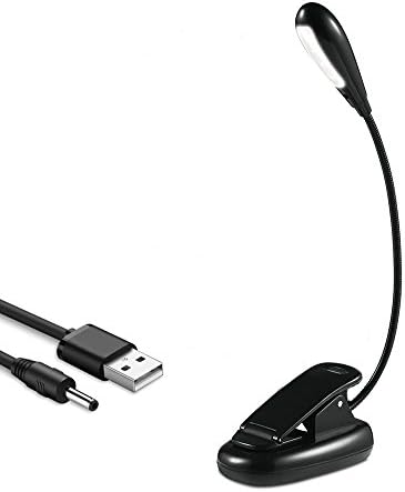 Book Lights,UNEGO Flexible LED Clip On Music Stand Light Lamp Rechargeable Reading Light Portable Travel Task Working Lights for Piano Bookwarm Bed Night Readers-Black (USB Cable Included)