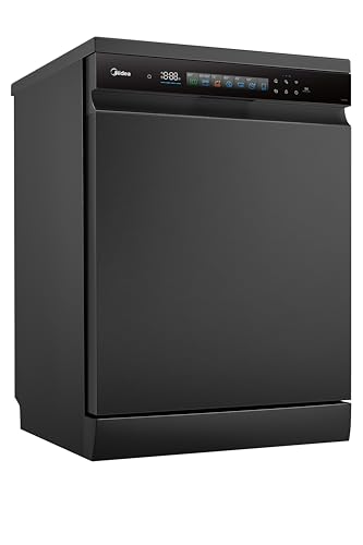 Midea Smart Freestanding Dishwasher With BLDC Motor, 15 Place Settings, 9 Programs, Wi-Fi, Turbo Speed, Power Wash & Auto Open Function, Silent & High Energy Efficient, Black - WQP15-WU7633GUR(BS)-GCC