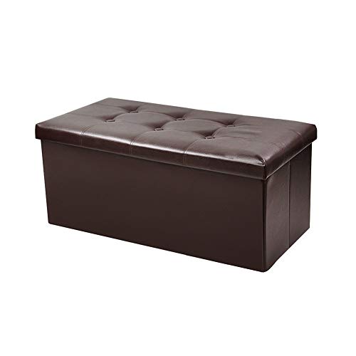 Collapsible Faux Leather Storage Ottoman Cube Foot Rest Foldable Storage Box Bench Portable Foot Stool Seat Easy to Clean Perfect for Dorm and RV (Brown)