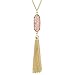 14K Gold Tone Long Pink Necklaces for Woman Faux Druzy Pendant Necklaces Tassel Fringe Jewelry Gift for Her