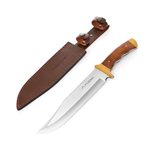 Flissa 14inch Bowie Knife, Fulltang Fixed Blade Knife with Wood