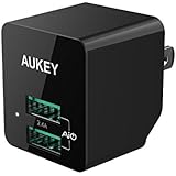 AUKEY 12W Dual Port Home Travel USB Wall Charger Adapter - Black