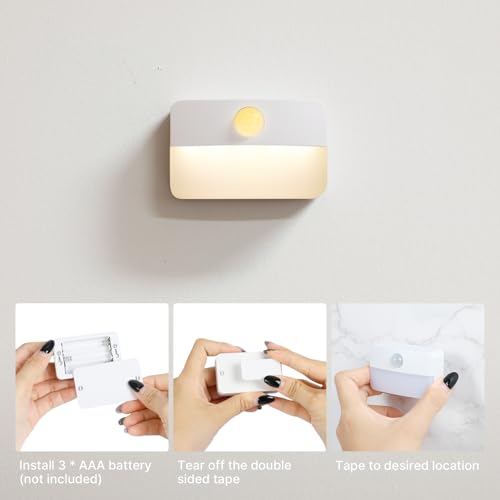 Guankai 8 Pack Motion Sensor Stair Light for Indoor, Battery Operated Closet Lights, Wireless Stick on Anywhere Hallway Lamp, Portable Led Night Lamps for Bedroom Under Cabinet Kitchen