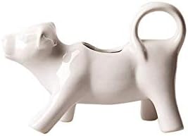 Kitchen&Home Decor Cuddly Cow Shaped Design Ceramic Coffee Milk Creamer Pitcher Milk Frothing Jug with Handle(4.4 OZ)-TB201-KK2 Cow Milk Jug White