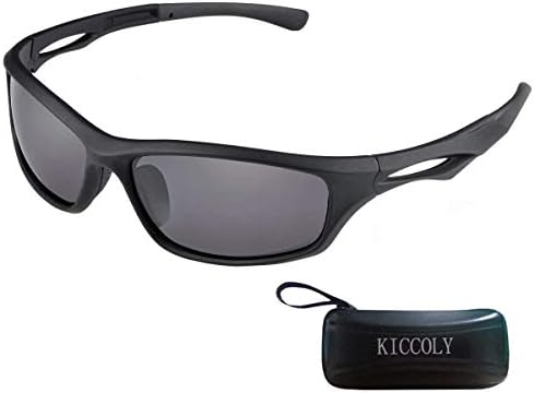 ✅KICCOLY Polarised Sports Mens Sunglasses for Ski Driving Golf Running Cycling Tr90 Superlight Frame Design for Mens and Womens (Black Gray)