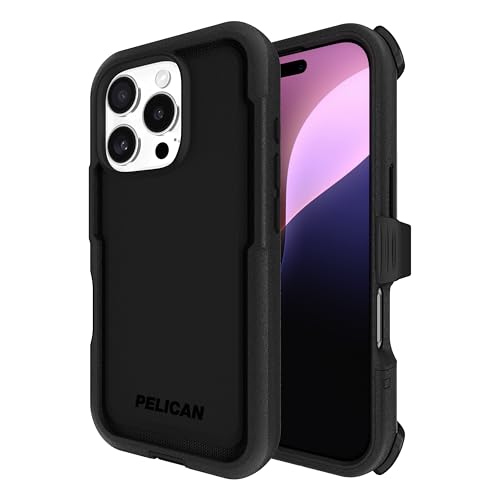 Pelican Voyager iPhone 16 Pro Case [Compatible with MagSafe] Rugged Phone Case w/ 18ft Military-Grade Drop Protection - Heavy Duty Phone Cover w/Belt Clip Holster for iPhone 16 Pro - Black