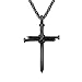 HIJONES Men's Stainless Steel Nail Cross Charm Pendant Necklace Chain 22 Inches, Polished Black