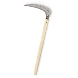 Nisaku NJP3210 7.5" Extra-Length Grass and Weeding Sickle, Authentic Japanese Tomita (Est. 1960) Stainless Steel, Polished 23.5" Hardwood Handle