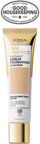L’OREAL PARIS AGE PERFECT RADIANT SERUM FOUNDATION WITH SPF 50, ROSE IVORY, 1 OUNCE