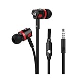 Earphones With Microphone ,Anti-Tangle Flat Cord Premium Earbuds Stereo Heavy Bass Headphones and Noise Isolating, Made for iPhone, iPod, iPad, Android Smartphone, Tablet, MP3 Players and many more