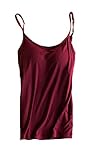 Foxexy Womens Modal Strap Built-in Bra Padded Active Camisole Yoga Tank Top Ruby US 10-12