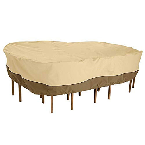 kdgarden Outdoor Rectangular/Oval Patio Table and Chairs Set Cover, Heavy Duty Waterproof 600D Large Furniture Set Cover for All Weather Protection, 88" L x 58" W x 30" H, Beige Brown
