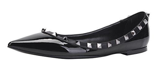 Women s classic rivets pointy toe slip on comfort flats dress pum…