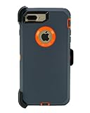 WallSkiN 1227jnnkkk Turtle Series Cases for iPhone 7 Plus / iPhone 8 Plus (Only) Full Body Protection with Kickstand & Holster - Charcoal (Dark Grey/Orange)