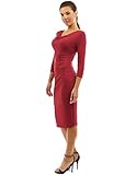 PattyBoutik Women's Cowl Neck 3/4 Sleeves Pleated Detail Dress