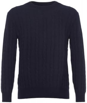 Mens pure cashmere cable Sweater, Navy, X-Large