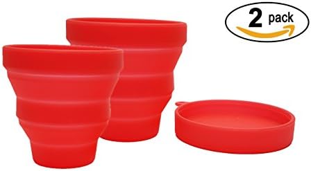 [2 Pack] Foldable Baby Kid Sippy Cups For Toddlers Collapsible with Lid holder Included Perfect for travel outside on the go baby companion made from FDA FOOD-GRADE SILICONE by Bambini Bear - Red