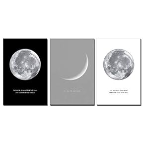 3 Panel Canvas Wall Art - Moon with Quotes - Giclee Print Gallery Wrap Modern Home Art Ready to Hang - 16"x24" x 3 Panels