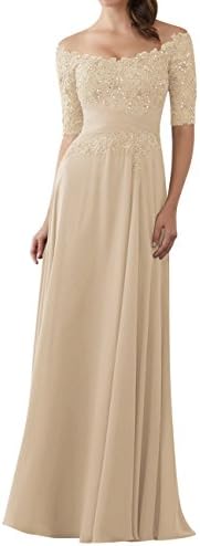 Evening Dresses Mother of The Bride Gowns with Sleeves Lace Long Chiffon Beaded