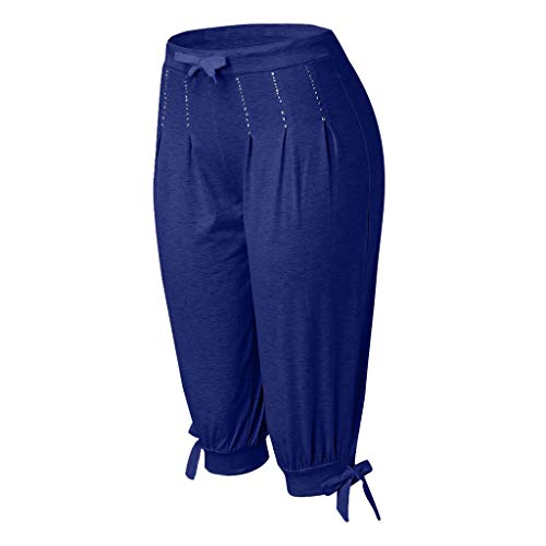 Botrong Womens Shorts Fashion Summer Bowknot Capri Baggy Harem Pants with Drawstring (Blue,M)