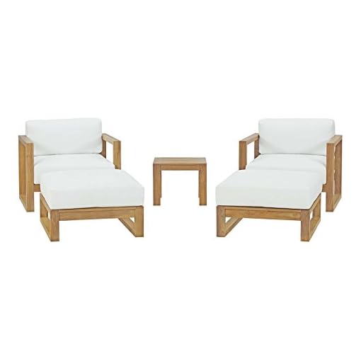Modway Upland Teak Wood Outdoor Patio 5Piece Sectional Sofa Set with