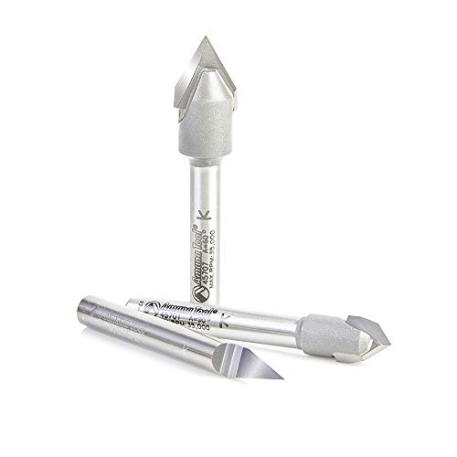 Amana Tool AMS-129 3-Pc Solid Carbide and Carbide Tipped 30, 60 and 90 Deg V-Groove Router Bit Pack, 1/4 Inch Shank