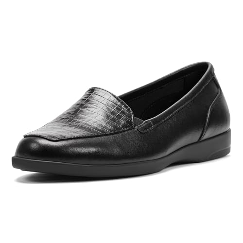 Easy Spirit Women's Devitt Slip-on Casual Flat, Black/Black Croc 002, 5 M