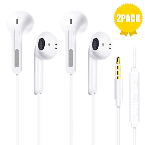 Niraky 2-Pack Premium Earbuds in-Ear Wired Earphones Hands-Free Headset Noise Isolating Stereo Headphones with Remote & Mic for Compatible iPhone, Samsung Galaxy, Sony, Nokia, LG, HTC, MP3 and More (
