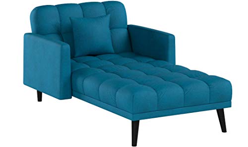 Sofamania Modern Velvet Fabric Recliner Sleeper Chaise Lounge - Futon Sleeper Single Seater with Nailhead Trim (Blue)