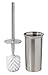 mDesign Compact Freestanding Toilet Bowl Brush and Holder for Bathroom Storage and Organization - Space Saving, Sturdy, Deep Cleaning, Covered Brush - Brushed Stainless Steel