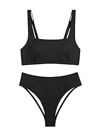 VamJump traje de baño de bikini de cintura alta con cuello cuadrado y top de cintura alta para dama