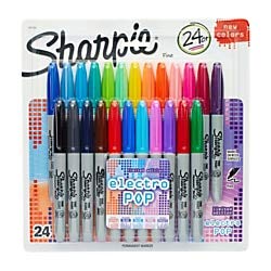 Sharpie Fine Electro Pop Marker, Fine Point, Assorted, 24/Pack (1927350), Package May Vary