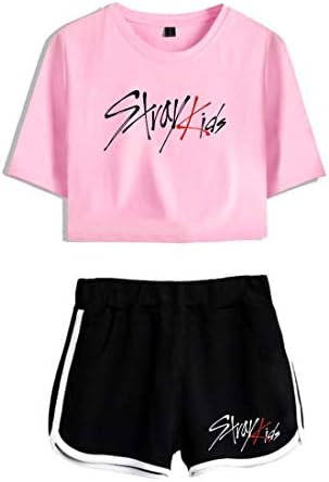 HAMIQI Stray Kids Suits Women Round Neck T-Shirt + Running Shorts Two Piece Suit Leisure Sportwear
