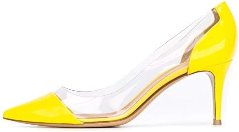YODEKS Women's Pointed Toe Transparent 65MM High Heels Clear Stiletto Slip On Dress Party Wedding Pumps Shoes