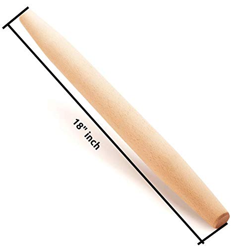 French Wooden Rolling Pin 18" x 1.55" for Baking Pizza Pastry Dough, Pie Crust & Cookie - Kitchen Cuisine Utensil Smooth Tools Gift Ideas for Professional Bakers, Restaurants, Grandmas - MR. WOODWARE