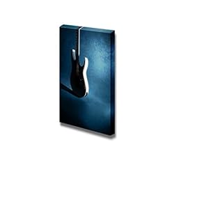 White Silhouette of Guitar on Grunge Blue Background...