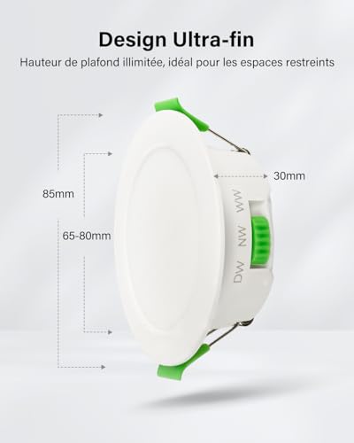Leselux Pack of 20 Dimmable LED Recessed Ceiling Spotlights, 5W 220V Recessed Ceiling Spotlights, Warm White, 3000K, Neutral White, 4000K, Cold White 6000K, Hole Φ65-80mm, IP44 Bathroom Spotlight for