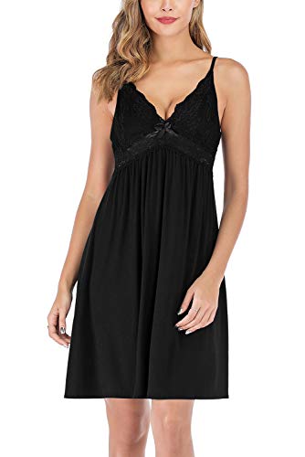 EVELIFE-Camicia-da-Notte-Donna-Babydoll-Scollo-a-V-Senza-Maniche-Sottoveste-in-Pizzo-Biancheria-da-Notte-Vestaglia-con-Spalline-Regolabili