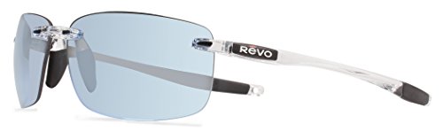 Revo Polarized Sunglasses Descend XL Rectangle Frame 65 mm, Black Frame, Blue Water