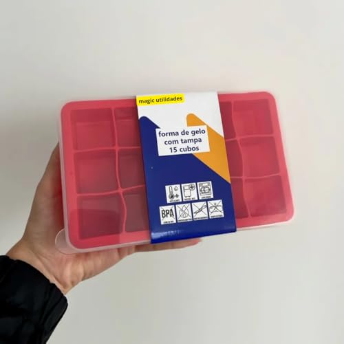 Kit Com 2 Formas de Gelo em Silicone com Tampa Ideal Para Congelar Papinha Bebê Livre Bpa Produz 15 Cubos de Gelo Por Vez de 35ml Cada Prática Resistente Magic Utilidades