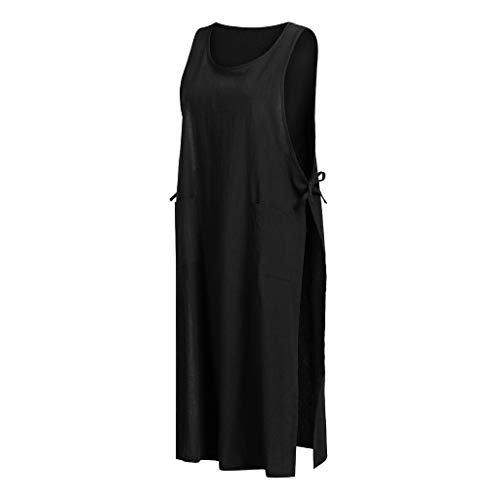 KESEELY Women Cotton Loose Dress Plus Size Solid Color Tunic Dress 2019 Apron with Pockets Dress Black - Thumbnail 4