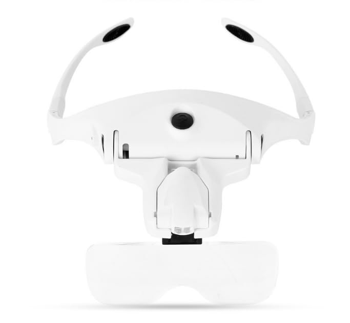 Headband Magnifier, LED Light Hands-Free Magnifying Glass with 5 Detachable Lenses 1.0X-3.5X Adjustable Holder for Close Work(9892B2)
