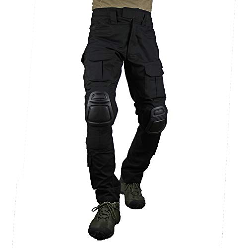 zuoxiangru Men's Multicam Tactical Pants Multi-Pockets Military Camo Outdoor Airsoft Combat Hunting Pants with Knee Pads (Black, US S=Tag 32)